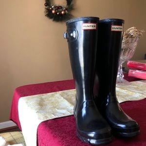 Hunter Boots Black Shiny Size Girls 5/ Womens 6.5